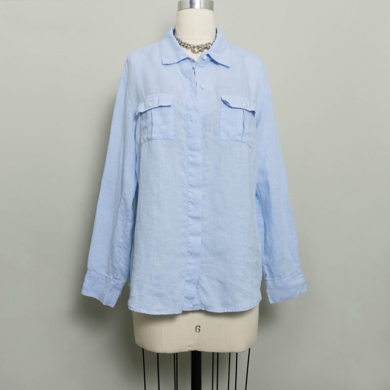Vintage 90s Blue Linen Shirt | Size Small-Medium