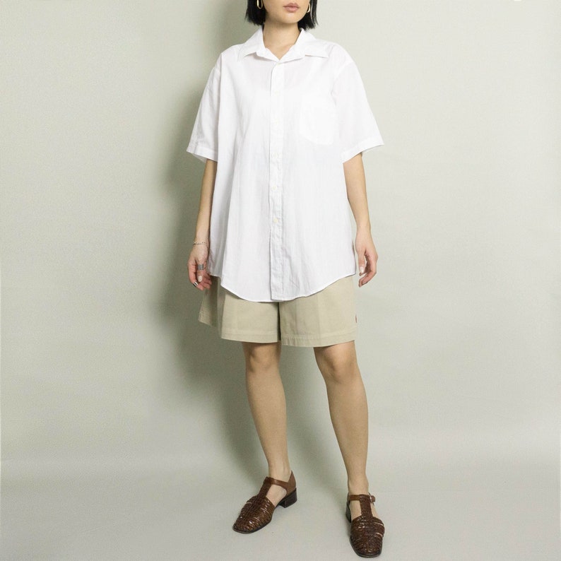 Vintage OLEG CASSINI Classic Short Sleeve Shirt White S/M/L Button Up Dress Shirt Minimalist Designer image 1