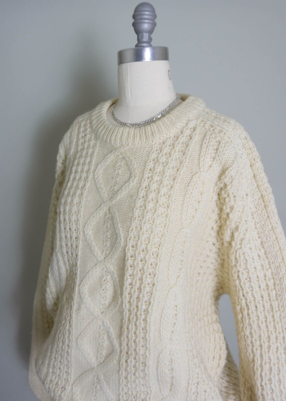 Vintage Chunky Cable Knit Sweater | Cream | Soft … - image 4