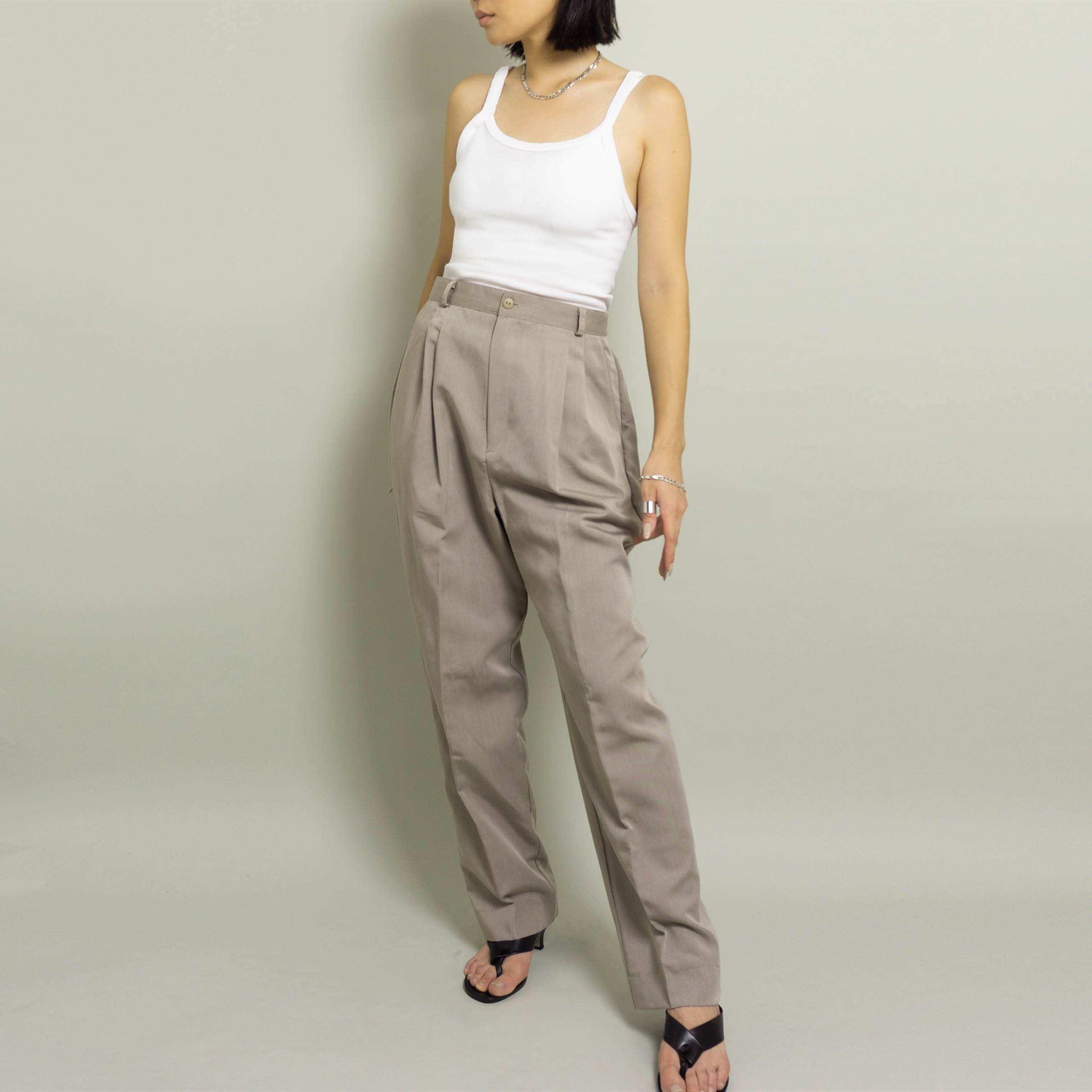 Vintage High Waisted Pleated Dress Pant Taupe US 1012 Trousers Gray