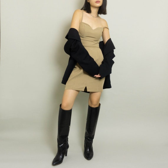 Vintage CLAUDE MONTANA Mini Dress | Beige | XS