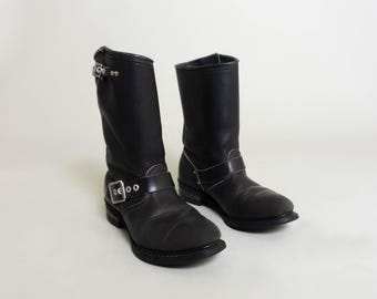 Bottes de moto vintage en cuir noir - US 6.5