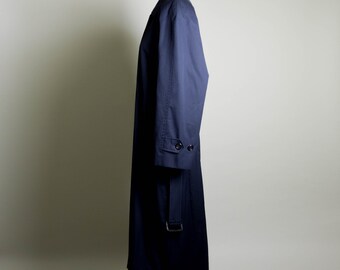 Vintage Aquascutum Cotton Trench Coat: Navy Blue, Gingham