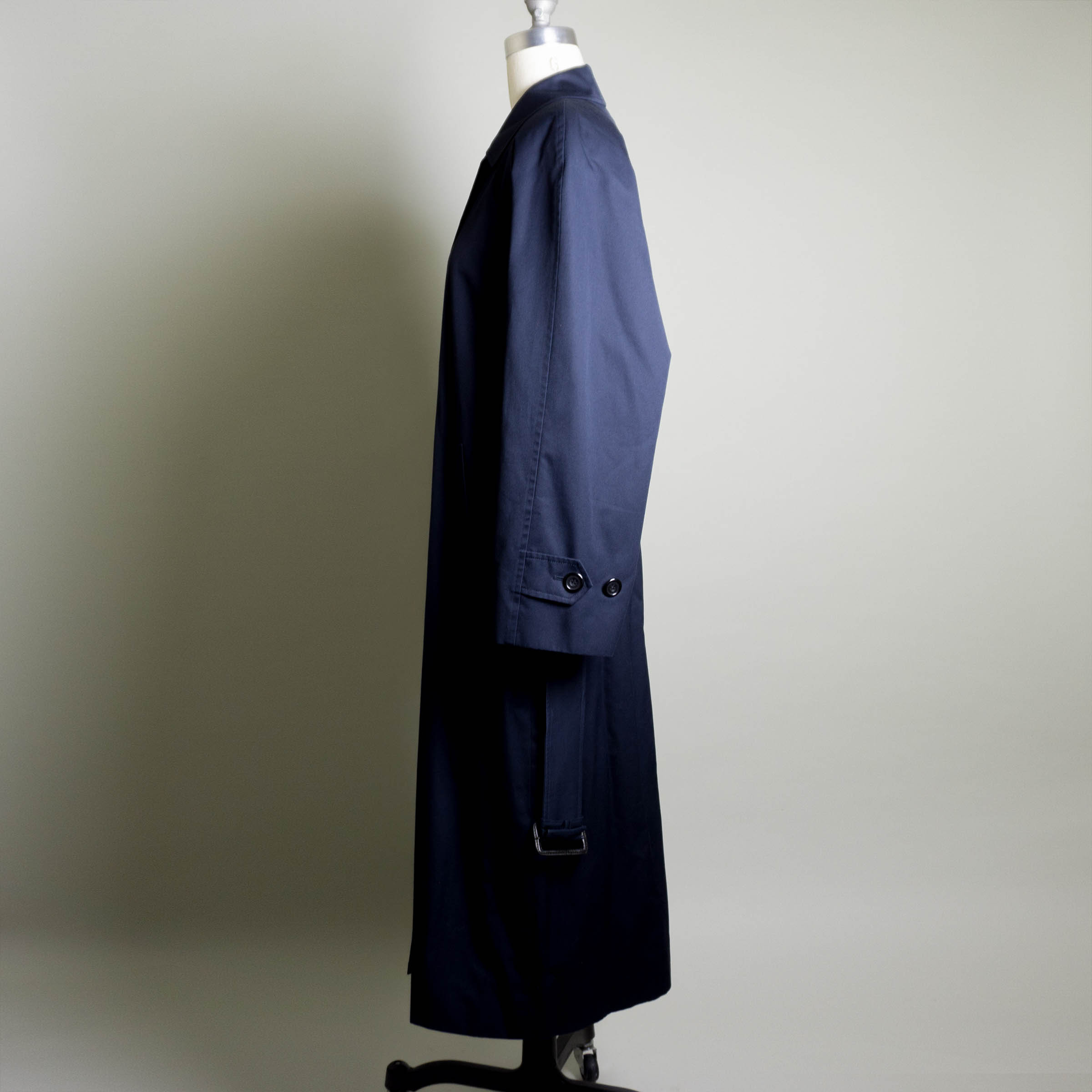Vintage Aquascutum Cotton Trench Coat: Navy Blue, Gingham Lined
