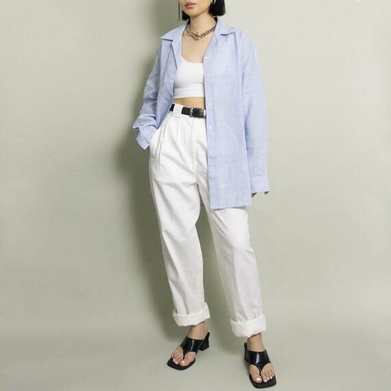 Vintage Liz Claiborne Linen Shirt: Periwinkle Blue Button-Up