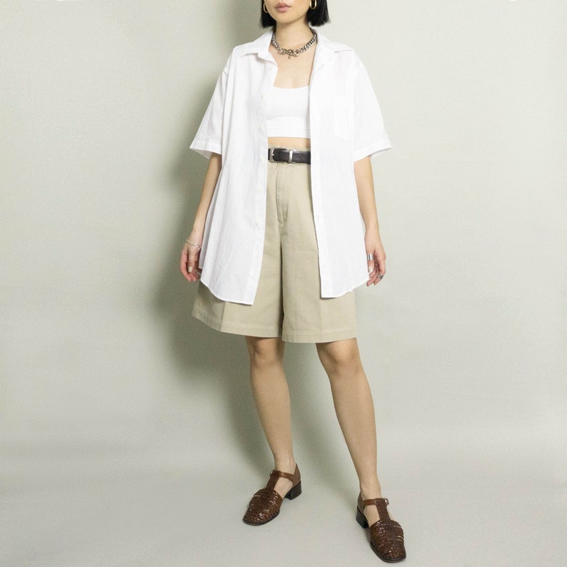 Vintage OLEG CASSINI Classic Short Sleeve Shirt White S/M/L Button Up Dress Shirt Minimalist Designer image 9
