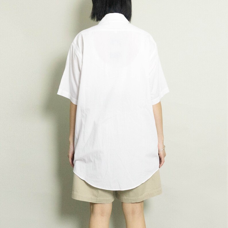 Vintage OLEG CASSINI Classic Short Sleeve Shirt White S/M/L Button Up Dress Shirt Minimalist Designer image 6