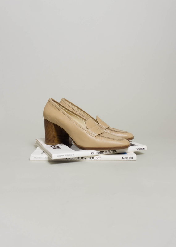 Vintage JIL Sander Penny Loafer Heels | Beige Tan 