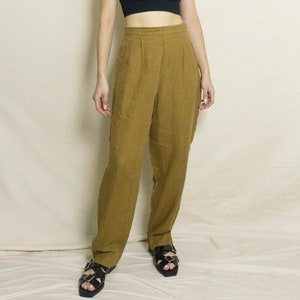 Vintage Linen Pant Burnt Ochre US 4 Tapered Straight Legged High Waisted Trousers Pants Brown Mustard imagem 2