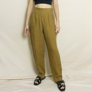 Vintage Linen Pant Burnt Ochre US 4 Tapered Straight Legged High Waisted Trousers Pants Brown Mustard image 4