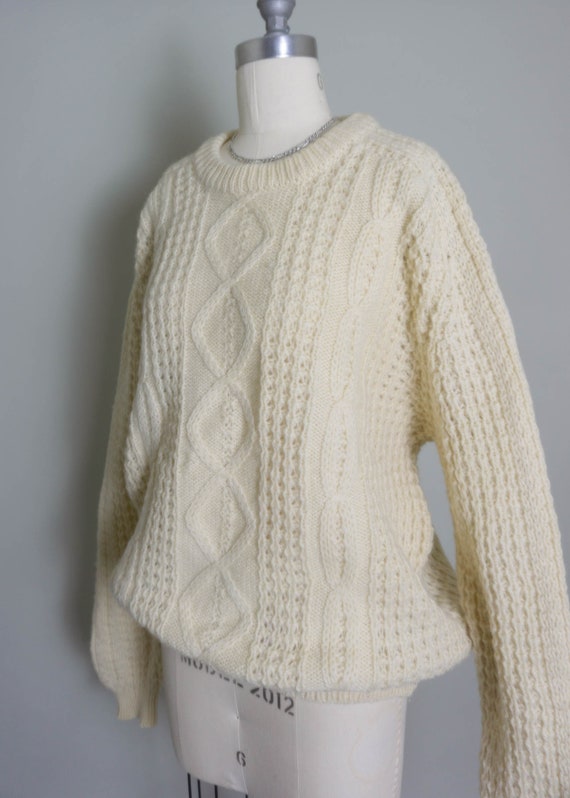 Vintage Chunky Cable Knit Sweater | Cream | Soft … - image 3