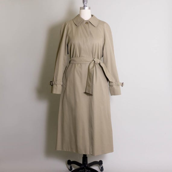 Vintage AQUASCUTUM Belted Trench Coat: Warm Beige Cotton Blend (S