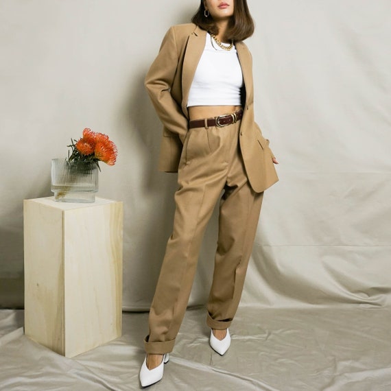 1990’s Wool Pant Suit | Camel | S/M