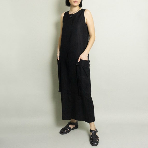 Vintage Linen Dress With Cargo Pockets 