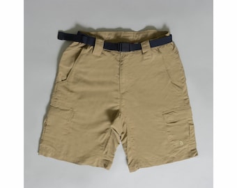 Vintage North Face Hiking Short | Warm Beige Khaki | Tan | S/M | 31W | Elasticated | Belted | Shorts | Gorpcore | Outdoor