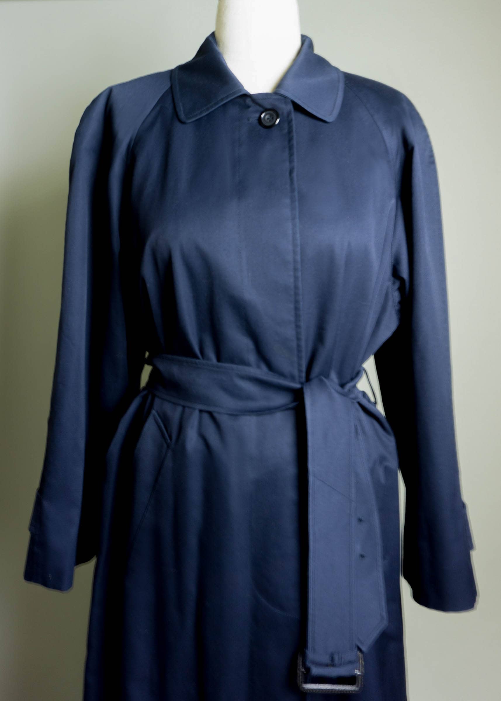 Vintage Aquascutum Cotton Trench Coat: Navy Blue, Gingham