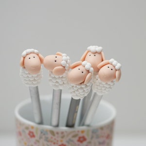 Animal Sheep Pen Topper Pencil Figurines For Pen Attachment Cup Polymer Clay Fimo Pen Holder For Kids Figures Handmade Cute Special Gift