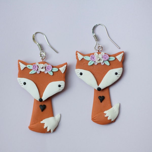 Fox Foxes Cute Orange Drop Boucles d’oreilles Polymer Clay Fimo Forest Animal Handmade Jewelry Woman Gift Special Unique Stylish Super Cute