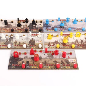 Scythe - 3D buildings, technology cubes, recruits and action tokens