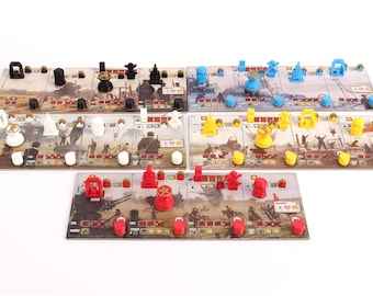 Scythe: edificios 3D, cubos de tecnología, reclutas y fichas de acción