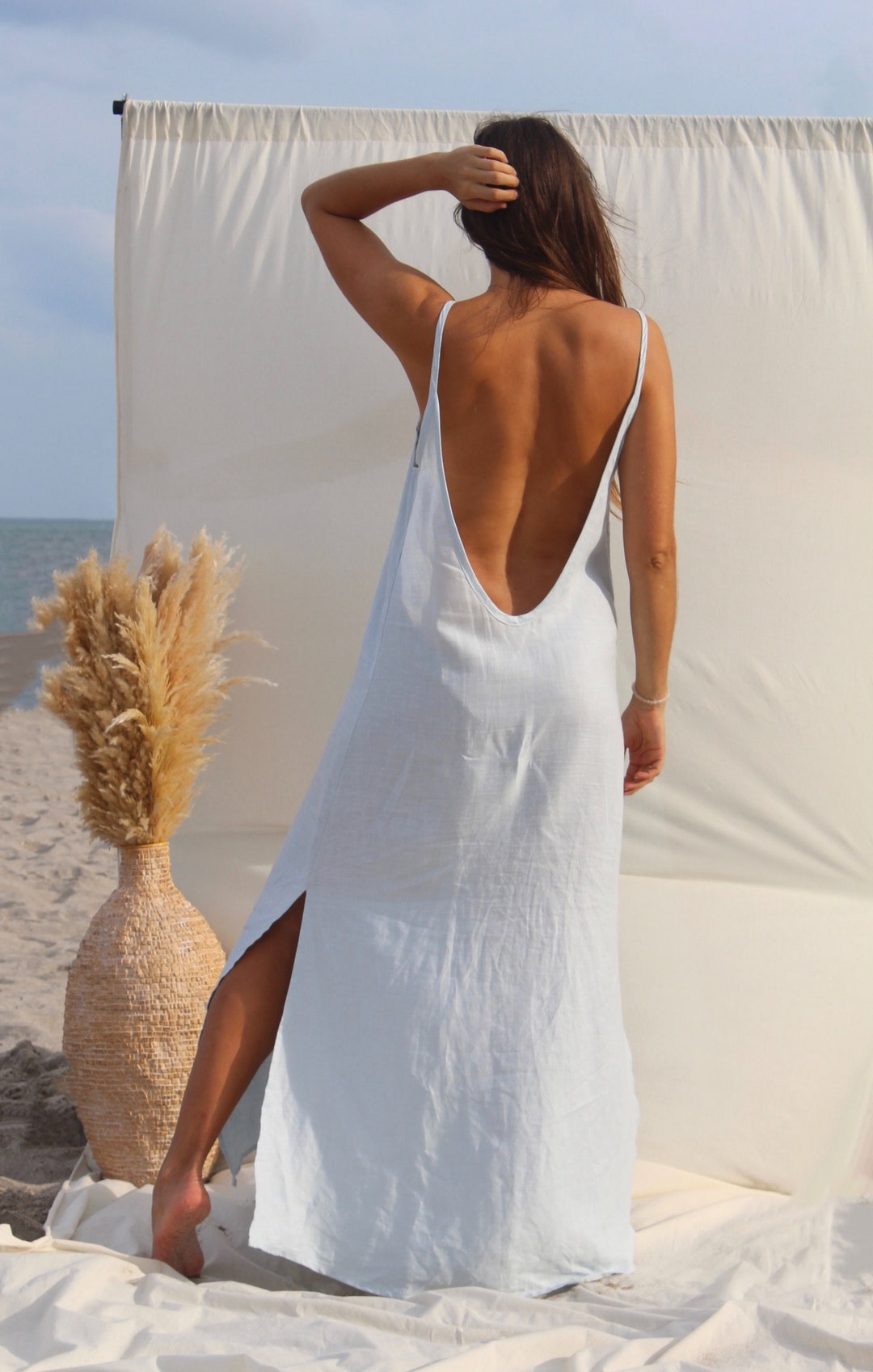 Linen Women Dress With Open Back , Sizes XS XL , Organic European Linen ...