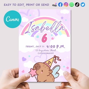Capibara Birthday Invitation, Capibara Editable Template, Capibara Birthday Party, Capibara Canva Invitation, Printable Instant Download