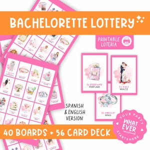 Loterie pour enterrement de vie de jeune fille, loterie pour enterrement de vie de jeune fille, 40 planches, 56 cartes, imprimable, anglais et espagnol