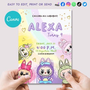 Labubu Geburtstagseinladung, Labubu Editierbare Vorlage, Labubu Geburtstagsparty, Labubu Canva Einladung, Druckbarer Sofort-Download