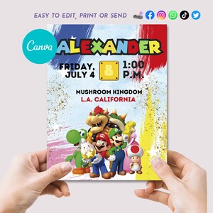 Mario Bros Invitation, Mario Bros Editable Template, Mario Bros Birthday Party, Canva Invitation, Printable Instant Download
