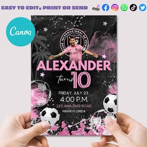 Messi Birthday Invitation, Soccer Editable Template, Fifa Birthday Party, Football Canva Invitation, Printable Instant Download