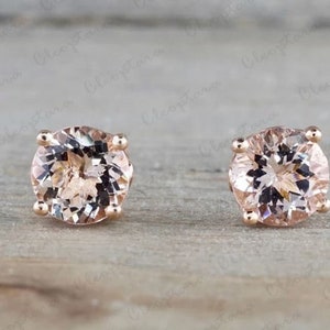 Natural Morganite Gemstone earrings , Morganite Stud Earrings, 14k Rose Gold Stud Earrings, Women Earring, Stud Earrings Gift For Mother her