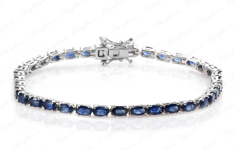 Minimal Blue Sapphire Tennis Bracelet, Sapphire Tennis Chain Bracelet, Sterling Silver Line Bracelet, Sapphire Jewelry Gift for Mother sales Wife