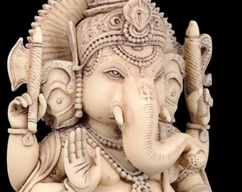 Statue de Ganesh, statue de Ganesh, 22 cm, finition ivoire, marbre, Lord Ganesha Idol, Ganapati, Vinayak. Dieu hindou de la chance, Dieu des éléphants.