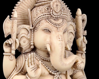 Ganesha Statue, Ganesh Statue, 22 CM Ivory finished Dust Marble Lord Ganesha Idol, Ganapati,Vinayak. Hindu God of good luck,Elephant God.