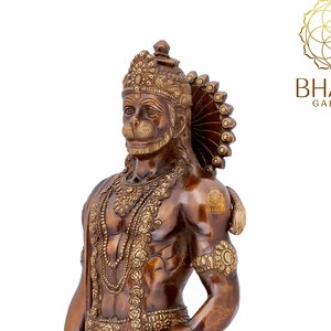 Standing Hanuman Statue brass, 59 cm Big Large Size Bronze Finish Brass Hanuman Idol, Bajrangbali ki Murti, Hindu Monkey god of Strength