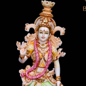 Goddess Radha Statue, 36 cm Hand Painted Cultured Marble Radha Idol, Indian Lady Figurine, Kishori, Hindu Goddess of love and Devotion