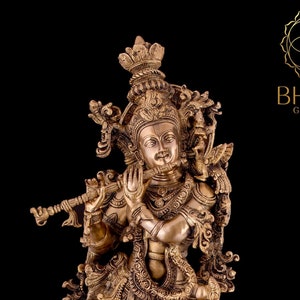 Brass Krishna Statue, Lord Krishna Idol Brass, Hindu God of love, Home Entrance Decor, Hindu Temple Mandir Puja Room Decor