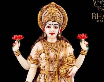 Goddess Lakshmi Statue, 26 cm Hand Painted Dust Marble Standing Lakshmi Statue, Goddess of Money, Sri Laxmi Statue, Standing Laxmi Idol