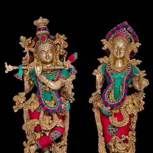 Radha Krishna Statue brass, 46 cm Big Large Size Brass Radha Krishna Idol, Radha-Krishna Sculpture, Hindu Divine couple, Marriage Gift