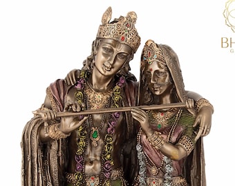 Radha Krishna Statue, 28 cm Bonded Bronze Radha Krishna Statue, Radhe Krishna Sculpture, Radha-Krishna Figurine, Marriage Anniversary gift