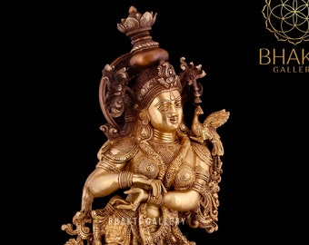 Brass Radha Statue Large, 75 cm Large Size Brass Goddess Radha Idol in Double Tone, Indian Lady Sculpture, Shyama-Kishori, Lakshmi Avatar