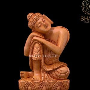 Wooden Resting Buddha Statue, 20 cm Wooden Buddha Sclupture for Buddhist Temple Altar Yoga Studio Meditation Room Decor, Wood Buddha Idol