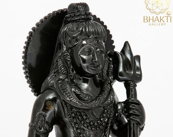 Black Agate Standing Shiva Figure, 24 cm Black Agate Lord Shiva Statue, Black Onyx Shiva Sculpture, Semiprecious stone Shiva Idol
