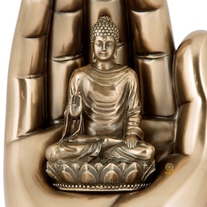 Boeddhabeeld, 19 cm gebonden bronzen palm Boeddha-idool voor cadeau, boeddhistische godheid tempel altaar yogastudio meditatie kamer decor