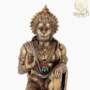 Lord Hanuman Statue, Bajrangbali Idol, 19 cm Small Bonded Bronze Hanuman Statue, Hindu Monkey god of Devotion Strength Celibacy & Bhakti