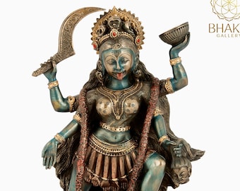 Kali Statue, 19 cm Bonded Bronze Goddess Kali Idol, Parvati, Kalika, Kali shiva Murti, Hindu goddess of Destruction Power & Creation
