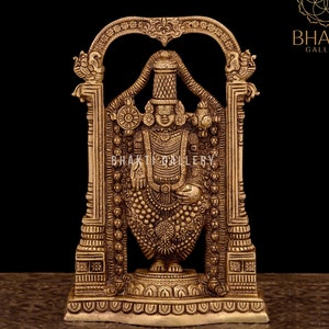 Brass Tirupati Balaji Statue, 21 cm Big Shree Venkateswara Idol, Incarnation of Vishnu, Brass Venkata Murti, Brass Perumal Srinivasa Figure