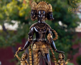 Brass Vishnu Vaikuntha Statue, 62 cm Big Large Size Black Golden Finish Brass Vaikuntha Chaturmukha Idol, Vaikuntha Chaturmurti Statue