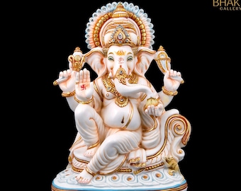 Ganesha Statue, Ganesh Statue, 27 cm big Cultured Marble Lord Ganesha Idol, Vinayak, Ganapati, Hindu god of good luck, Elephant god statue