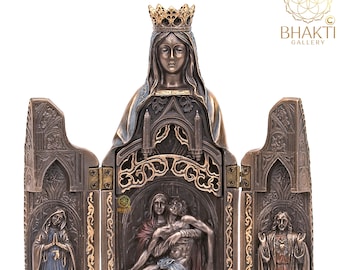 Mother Mary Statue Figurine, Triptych Sculpture of Pieta, Virgin Mary Figure, Mother of Lord Jesus, Christian Catholic Statuette.